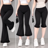 Women's Big Size Flared Pants with Hem Synthetic All Lengths, Mushroom Shape, High Waist Stretch, Sl