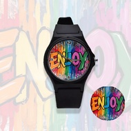 Jam Tangan Unisex Pria dan Wanita Distro 02 Grafity Strap Rubber FREE Baterai Cadangan