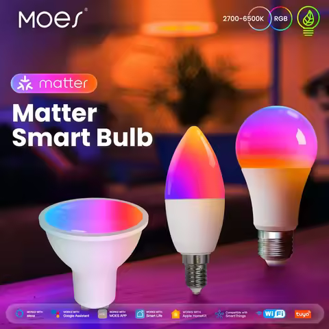 Tuya Matter WiFi Smart Bulb Dimmable Led Light 16 Million RGB Colors GU10 E27 E14 Candle Lamp Voice 