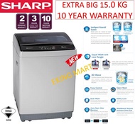 Sharp Japan BIG Tub 15.0kg Fully Automatic Washing Machine ESX156 With Soft Close Tempered Glass Door