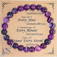 COLORFUL BLING Natural Healing Stone Cross Beaded Strand Adjustable Dangling Bracelet With Meaningfu