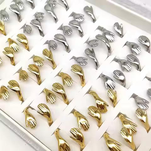 Wholesale 20pcs Vintage Stainless Steel Love Hug Hand Couples Ring Opening Adjustable Romantic Heart