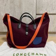 LONGCHAMP Roseau Essential Flanelle系列 酒紅 羊毛 手提包 肩背包 側背包 斜背包