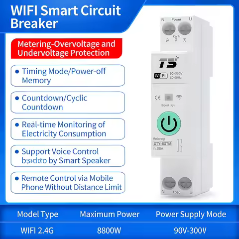 WiFi Smart Circuit Breaker with Real-Time Energy Monitoring Timing Countdown Mode Remote Control for