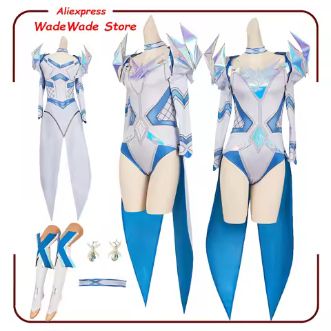 Emma Frost Cosplay Costume Game Rivals Roleplay Blue White Jumpsuit Socking Earrings for Women Adult