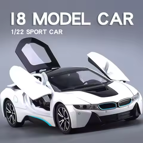 1:22 i8 Sports Car Alloy Diecast Model Car Vehicle Collection Simulation Sound & Light Toys Car Chil