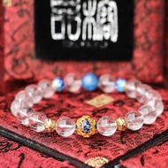 原礦白水晶手珠 10mm 景泰藍蓮花 藍晶石 客製化串珠設計 手環