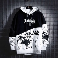 BAPE Men's Hoodie Jacket Baju Hoodie Lelaki Japanese Streetwear Hip Hop Oversized Sweatshirt Pullover Sweater Fashion Loose Splash Ink Printed Long Sleeve Hoodies Men's Hooded Sweater Splashing Ink Loose Stitching Wild Letter Oversized Hoodie