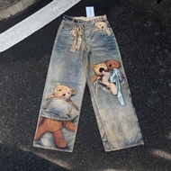 Acne studio 1981 Teddy Bear Little Bear 3D Printed Loose Low-Waist Jeans