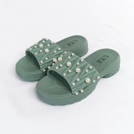 Sandal Selop Datar Wedges Wanita Brokat Kasut Kasual Perempuan Kekinian Nyaman Praktis COD SPT-86