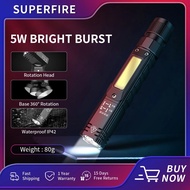 7kva 2022 NEW SUPERFIRE G19 High Power LED+COB Flashlight With Magnet 90 °Rechargeable Twist Rotary 