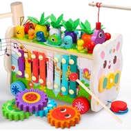 9 in 1 Montessori Toys for 1 Year Old, Wooden Hammering Pounding Toy Game with Xylophone for Toddler