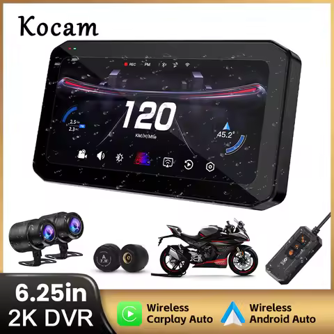 6.25 inch Carplay Motorcycle DVR Navigation GPS Wireless CarPlay Android Auto 2K DVR Drive Recorder