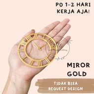 WOODEN CARVING IN THE SHAPE OF A WATCH, GOLD MIROR MATERIAL, BLACK ACRYLIC, ROMAN NUMBERS, Small Siz