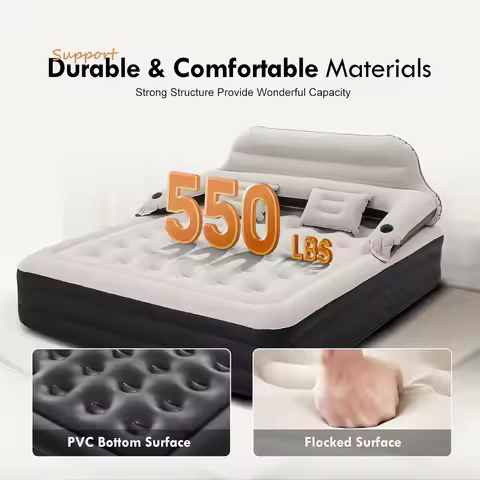 Blow Up Mattress Inflatable Bed with Pillows King Size Air Mattress with Headboard and Pump