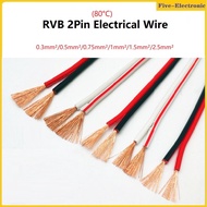 5M Red Black Red White RVB 2 Pins Electrical Wire 0.3mm²  0.5mm²  0.75mm²  1mm²  1.5mm²  2.5mm² PVC Insulated Bare Copper 2Core Parallel Wire LED Speaker Cable