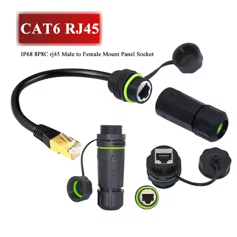Waterproof CAT6 RJ45 Mount Panel Socket Wire IP68 8P8C rj45 Male to Female Network Connector Etherne