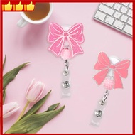 Retractable Pink Bow Badge Reel Pink Retractable Badge Reel Abs Interesting for  Schools Badge Holdi