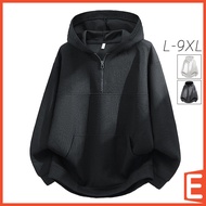 [L-9XL] Plus Size Half Zip Hoodie Men Plain Casual Long Sleeve Hooded Embossed Tops with Pocket Spri