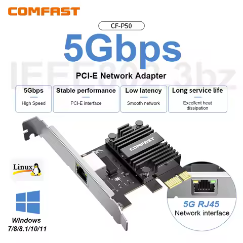 COMFAST 5000Mbps PCl-E Interface RJ45 Network Card RTL8126-VB-CG For Win7/8/10/11 Gigabit Gaming LAN
