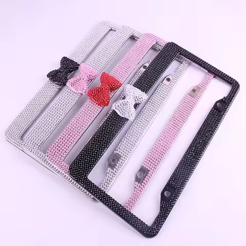 Cross-border Hot Diamond License Plate Frame Acrylic Bowknot US Standard Stainless Steel Car Plate H