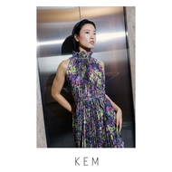 Kemissara Feather Spinkle Purple floral tulle Dress
