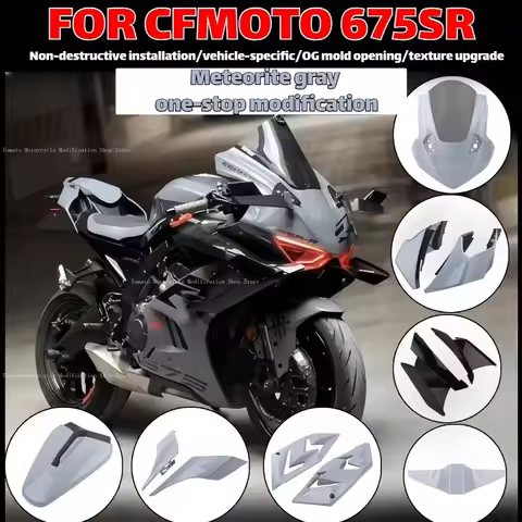 for cfmoto 675SR 675SS Modification.Meteorite Ash,One-piece Head Cover,Racing Windshield,Rear Wing,L