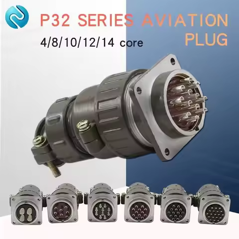 P32 Connectors 4, 8, 10, 12, 14, 19 Pins Mounting Dimensions 32 mm