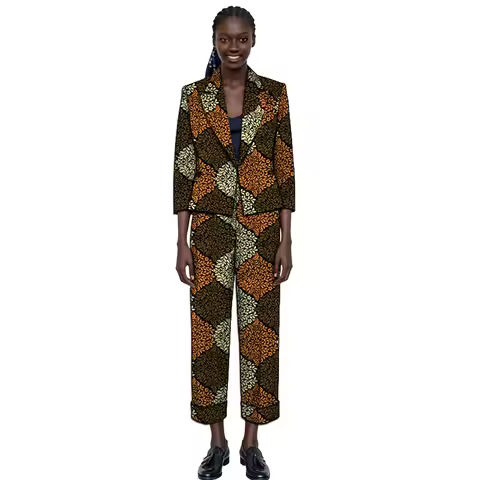 Original Design Ankara Print Women's Suit 3/4 Sleeves Blazer & Straight Pant Ankara Outfit Tailor Ma