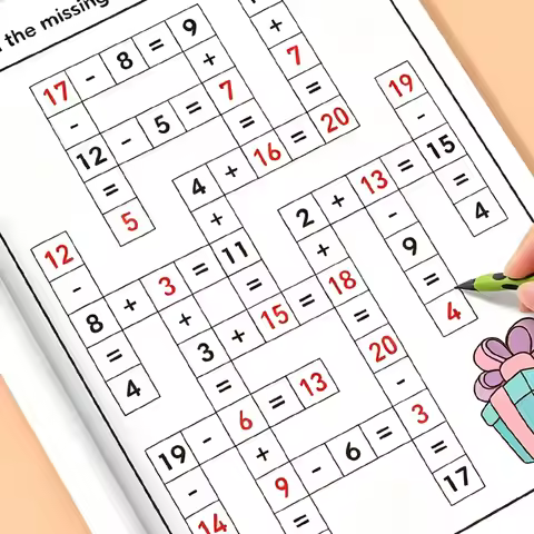 32-Page Math Crossword Puzzle Workbook: Math Addition and Subtraction Practice Book, Daily Arithmeti