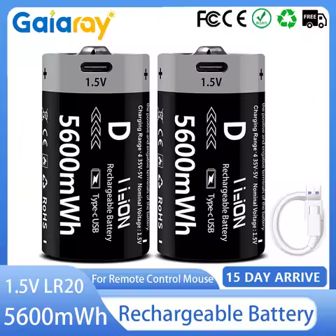 1.5V 5600mWh Rechargeable Battery USB Type-C High Capacity Batteries D Size LR20 Lithium-ion D-Cell 