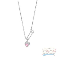Kalung Pin Hati Merah Muda Wanita Rantai Klavikula Mewah Ringan Serbaguna Personalisasi-Coco