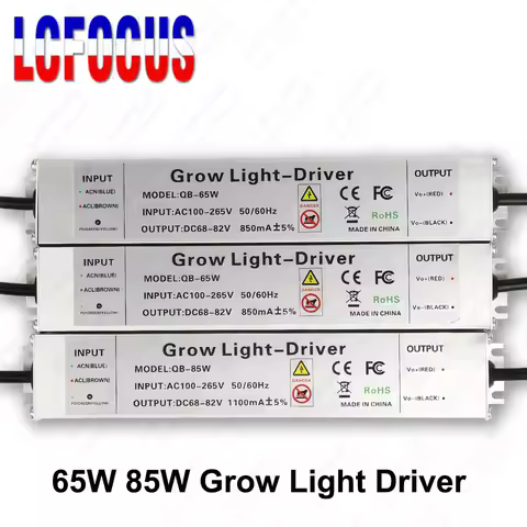 65W 85W LED Driver Power Supply With 1.5m Switch EU US Plug Cable Constant Current 850mA 1100mA Grow