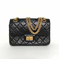 CHANEL 2.55口蓋包迷你牛皮晶片開金扣黑色肩背包