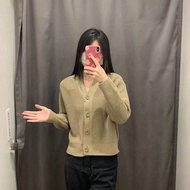 NEW Japan UNIQLO Fitting Room Womens Spring And Autumn Loose Simple Long Sleeve Rib Knit V-neck Card