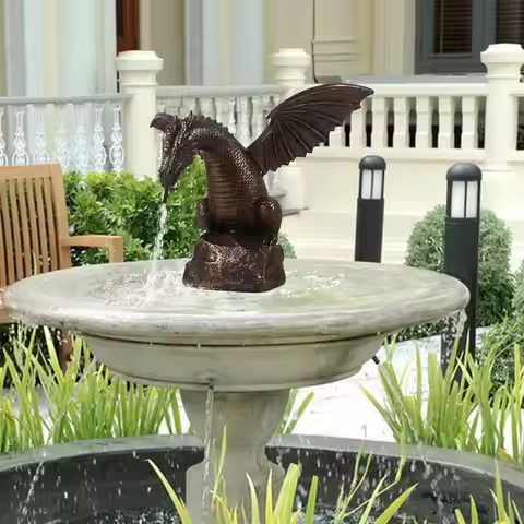 Garden Dragon Statue Fountain Dragon Ornament Resin Water Spray Dragon Waterscape Statues