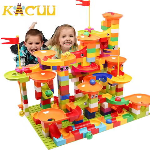 74-404PCS Marble Race Run Block Big Size Building Blocks Plastic Funnel Slide DIY Assembly Bricks Ed