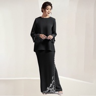 yeleedon baju raya perempuan Baju Kurung Sulam with Embroidery Premium overlap Embroidery Baju Kurung Modern Lace Plain Ironless Kebaya Elegant lilac Muslimah Wear Fesyen Terkini 2024
