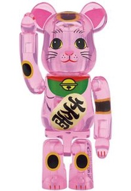 BE@RBRICK 招き猫 桃色透明 100％ 全新未開過 招財貓 千万両 Bearbrick