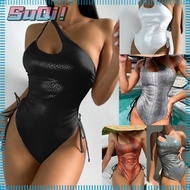 SUQI Swimwear, One-piece Padded Bra Bikini Set,  Diagonal Shoulder Snake Texture Summer Woman Swimsuit Woman Beach Wear