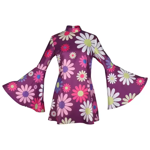 Women Hippie Dress Retro Groovy Floral Printed Costume 60s 70s 80s Disco Dress for Halloween