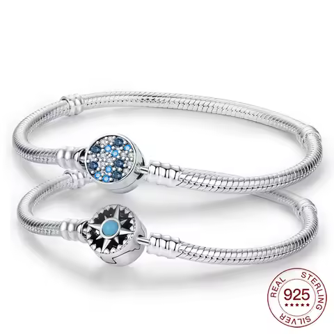 New Original 925 Silver Classic 3mm Snake Bone Chain Fit Charm Diy Elegant Compass Guide Bracelet Fa