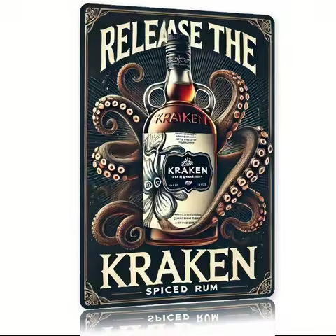 Vintage Kraken Spiced Rum Metal Sign 8x12 Inch – Nautical Wall Art with Octopus Design, Rustic Iron 