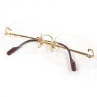 狀況極佳 □Cartier2C Decor 無框眼鏡，金色和勃根地酒紅色，附近視鏡鏡片，含眼鏡​​盒，法國製造，男士款。