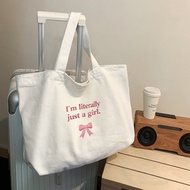 Jt. Shop | A Whole Love to Liv Korean Simple Good-looking Bow Letter Tote Canvas Bag Daily Colleague
