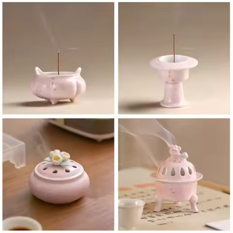Creative Handmade Ceramic Peach Pink Incense Burner/Household Indoor Tea Ceremony Ornament Decoratio