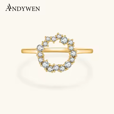 ANDYWEN 100% 925 Sterling Silver Sparkle Tutti Frutti Ring18k Gold Colorful Rainbow CZ Zircon Guadal