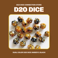 1pc. D20 Standard Dice Dual Color Amber & Black (sold per piece)