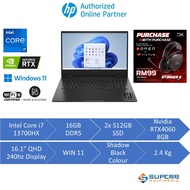 HP OMEN Gaming Laptop 16-wf0066TX (Intel Core i7 13700HX, 16GB RAM, 2x 512GB SSD, Nvidia RTX4060 8GB