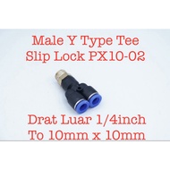 PX10-02 External Thread Connector 1/ 4 inch to Hose 10mm x 10mm Fitting Male Y Type Tee Pneumatic Sl